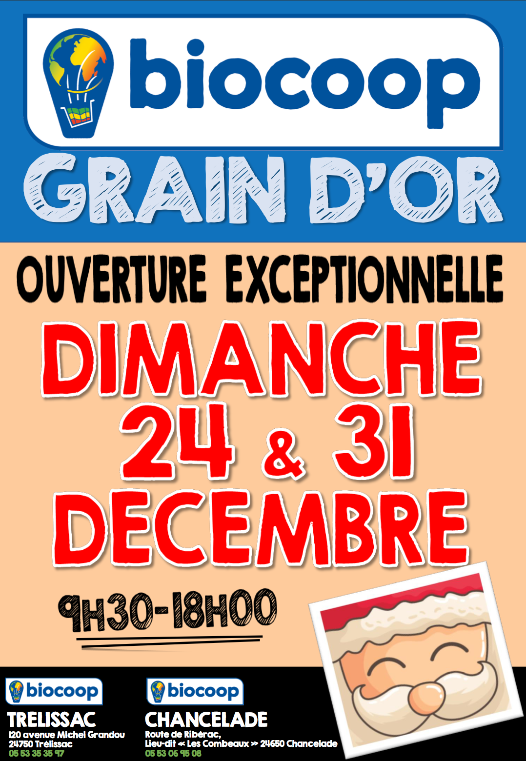 Biocoop Trélissac ouvert dimanche 24 et dimanche 31 décembre !